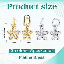 10 pz. 2 colori placcatura in ottone con pavé di zirconi cubici trasparenti a forma di fiore&nbsp;KK-BC0015-24