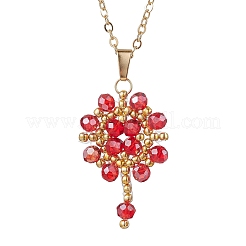 Collares colgantes con cuentas de vidrio de colores AB y cuentas de semillas hechas a mano con flores&nbsp;NJEW-MZ00084