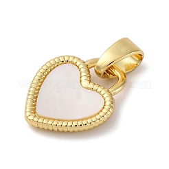 Breloques en forme de cœur en coquillage blanc naturel pavées de laiton&nbsp;KK-P308-04G