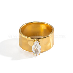 Bagues larges pour femmes en acier inoxydable 304 serties de zirconiums cubiques pavés.&nbsp;HK0736-2