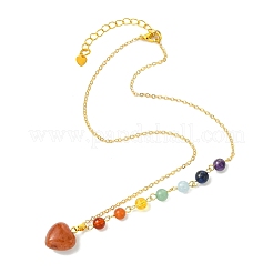 Collana con ciondolo a forma di cuore in pietra naturale mista chakra e catena in ottone per donna&nbsp;NJEW-JN06267