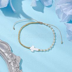 Bracelets de perles tressées en pierre de lune arc-en-ciel naturelle à facettes rondes de 3 mm et perles de rocaille&nbsp;BJEW-JB10594-04