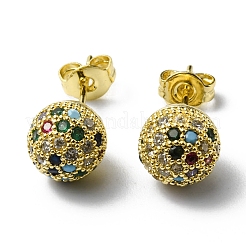 Orecchini a bottone con sfera da discoteca in strass&nbsp;EJEW-D055-07G-03