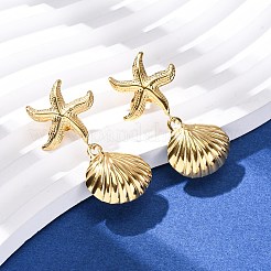 Pendientes colgantes de acero inoxidable 304 con forma de concha y estrella de mar&nbsp;EJEW-Z135-02G-01