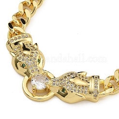 Collane a catena intrecciata con ciondolo leopardo in zirconia cubica micro pavé in ottone&nbsp;NJEW-K385-01B-01