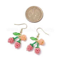 Boucles d'oreilles pendantes en acier inoxydable 304 avec perles de verre et fleur de cerisier&nbsp;EJEW-MZ00419-02
