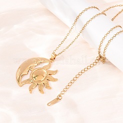 Collane con ciondolo sole e luna in acciaio inossidabile 304 e catena a maglia fine per uomo e donna&nbsp;NJEW-K308-04D-G