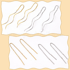 4 par de 4 hilos para orejas con borlas de cadena de acero inoxidable de estilo&nbsp;EJEW-AN0002-91