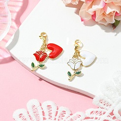 2 stücke 2 farben valentinstag rose herz legierung emaille anhänger dekoration&nbsp;HJEW-JM02804