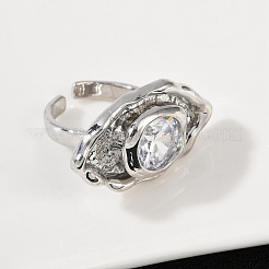Anillos de puño abiertos ajustables con pavé de latón y circonitas cúbicas para mujer&nbsp;RJEW-R032-01P