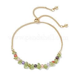 Armbänder mit Schiebeverschluss aus natürlichem Peridot-Splitter und Zirkonia-Perlen für Damen&nbsp;BJEW-JB13284