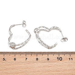 Orecchini a perno da donna in acciaio inossidabile 304 a forma di cuore con filo ondulato testurizzato.&nbsp;SA-CBAB549-06P