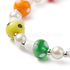 Armband aus Bunte Malerei-Pilz- und Glasperlen mit Knebelverschlüssen aus 304er Edelstahl für Damen&nbsp;BJEW-TA00205