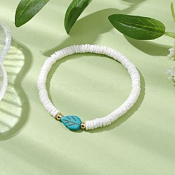 Pulseras elásticas con cuentas de disco de concha de mar blanca natural&nbsp;BJEW-JB10551-01