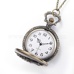 Geschnitzte legierte flache runde hängende Halskette Quarz Taschenuhr&nbsp;WACH-P006-05