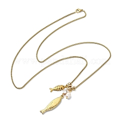 Collares con colgante de pez de acero inoxidable 304 con perla natural de arroz y cadena tipo caja para mujer&nbsp;NJEW-JN06124
