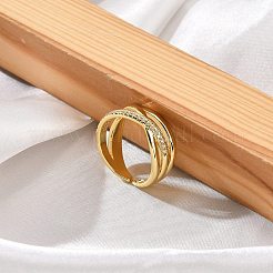 Gestellplattierte Manschettenringe aus Messing mit Mikropavé und klarem Zirkonia&nbsp;RJEW-M028-111G
