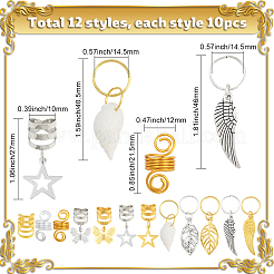 120 pièce 12 styles d'anneaux de cheveux en alliage et fer pour dreadlocks&nbsp;OHAR-SC0001-18B