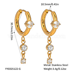 Élégantes boucles d'oreilles créoles à pampilles en acier inoxydable et strass&nbsp;RZ2213-1