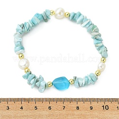 Pulseras elásticas para mujer con chips de larimar natural&nbsp;BJEW-JB13845