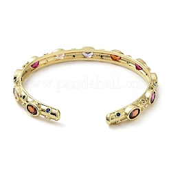 Braccialetti aperti da donna con pavé di ottone placcato in cremagliera colorata con zirconi cubici&nbsp;BJEW-K244-02G
