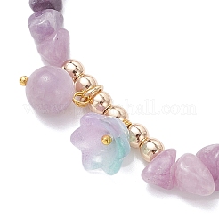 Blumen-Charm-Armbänder mit natürlichem Amethyst-Chip und runden Perlen&nbsp;BJEW-JB12310-02