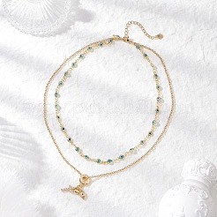 3 pièce 3 styles en laiton pavé clair zircone cubique croix coeur mauvais œil pendentif fait à la main mauvais œil lampwork 304 chaîne en acier inoxydable double couche colliers pour femmes&nbsp;NJEW-JN05398