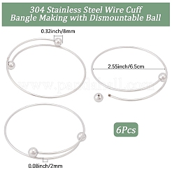 6 bracelet manchette réglable en fil d'acier inoxydable 304&nbsp;MAK-BBC0001-24C-P