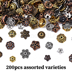 200 Stück 20 Stile tibetischen Stil Legierung Blume Perlenkappen&nbsp;TIBE-YW0001-87