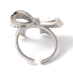 Anelli da donna aperti con micro pavè in ottone bowknot con zirconi trasparenti&nbsp;RJEW-C098-17P