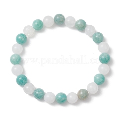 Pulseras elásticas con cuentas de amazonita natural y jade blanco para mujer&nbsp;BJEW-JB13369