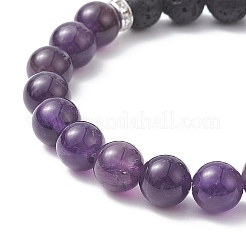 Bracelets extensibles en perles de roche de lave naturelle et mélange de pierres précieuses et d'alliages de rose&nbsp;BJEW-JB09401