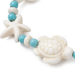 Seestern & Schildkröte synthetische türkisfarbene Perlen geflochtene Perlenarmbänder für Frauen&nbsp;BJEW-JB12130-03