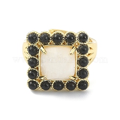 Rechteckiger verstellbarer Ring aus synthetischem Mondstein und natürlichem schwarzen Achat-Edelstein&nbsp;RJEW-B030-01A-04