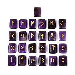 25 Stück rechteckige natürliche Amethyst-Runensteine mit eingraviertem Elder-Futhark-Alphabet&nbsp;G-T142-33