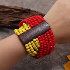 Braccialetti elastici con perline rotonde in legno e croce in stile etnico per uomo e donna&nbsp;FS-WG3B194-04