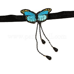 Gothic Legierung Strass schwarz Spitze blau Schmetterling Choker Halsketten für Frauen&nbsp;FS-WG02494-03