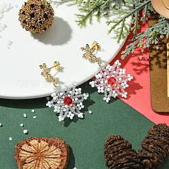 Pendientes colgantes trenzados con semillas de vidrio y copos de nieve navideños&nbsp;EJEW-MZ00233-02
