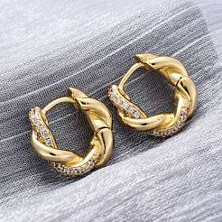Pendientes de aro de latón con micro circonitas y cubic zirconia transparente&nbsp;EJEW-R025-16G