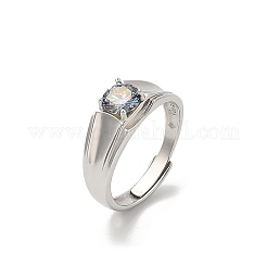 Rhodinierte 925 Sterling Silber Moissanit verstellbare Ringe für Damen&nbsp;RJEW-U038-01P