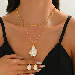 Orecchini a bottone e collane in ottone micro pavé di zirconi cubici a goccia per donna&nbsp;XX3532