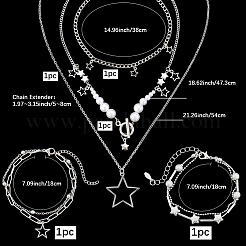 Mehrreihige Halsketten und mehrreihige Armbänder mit Sternanhänger aus Zinklegierung für Damen&nbsp;SJEW-SC0001-03
