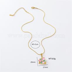 Collier vintage en acier inoxydable avec pendentif en forme de fleur rose et perle pour femme&nbsp;LD7862