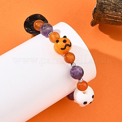 Pulseras elásticas hechas a mano con cuentas redondas de amatista natural y ágata roja&nbsp;BJEW-TA00766