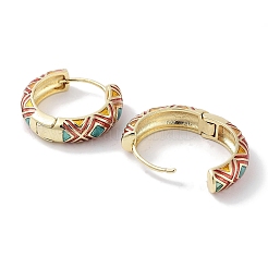Pendientes de aro con estampado de rombos y esmalte de latón chapado en oro real de 18k para mujer&nbsp;EJEW-L269-114G