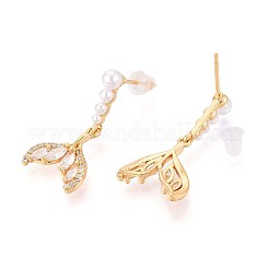 Orecchini pendenti a coda di pesce in ottone micro pavé con zirconi cubici trasparenti&nbsp;KK-T071-24G