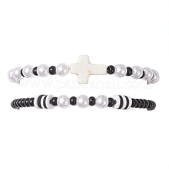 2 pulsera elástica de cuentas redondas con 2 estilos de perlas de imitación de plástico ABS y cuentas de semillas&nbsp;BJEW-JB12561
