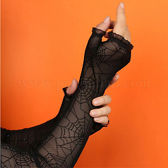 Guantes largos sin dedos de poliéster y elastano con diseño de telaraña para mujer&nbsp;AJEW-WH20007-89A