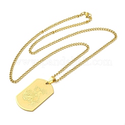 Collana con catena rettangolare in acciaio inossidabile 201 con ciondolo a forma di drago per donna&nbsp;LS-NJEW-M008-03G