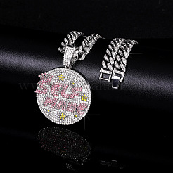 Collane con ciondolo a medaglia fatto a mano in lega hip-hop con cristalli e strass rosa&nbsp;FS-WG8D003-01